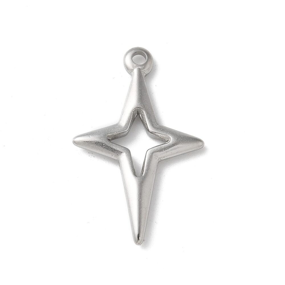 6662 10 pcs Silver Color Hollow Star Theme 304 Stainless Steel Charms Ion